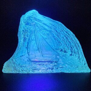 Acrylic Wave Sailboat Sculpture Vintage UV Glow 4.5" Tall